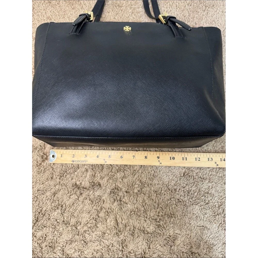 Tory Burch York Buckle Tote Black Saffiano Leather Gold Hardware Medium Classic